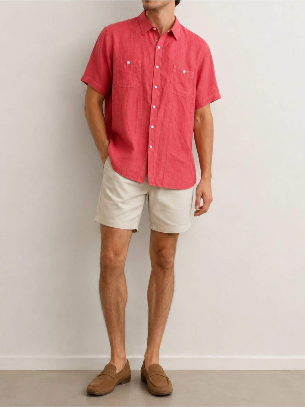 Cremieux Mens 100% Linen Long Sleeve Button Up Shirt Size XXL Red Collared Soft